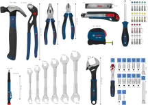 Bosch hand tool mixed set 89 pieces with wrench, screwdriver, and sockets.