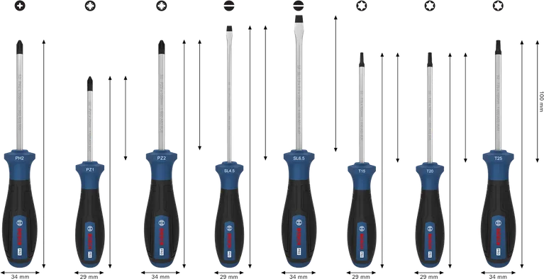Bosch PRO Screwdriver Set PH/PZ/SL/TX 8 pcs with multi-component handles.