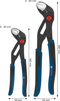 Bosch water pump pliers set with multi-component handles.