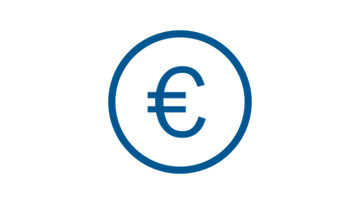 Blauwe euro-symbolen in een cirkel, op een witte achtergrond, die de Europese munteenheid vertegenwoordigen.