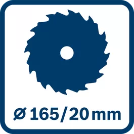 Zaagblad- en asgatdiameter 165/20 mm 