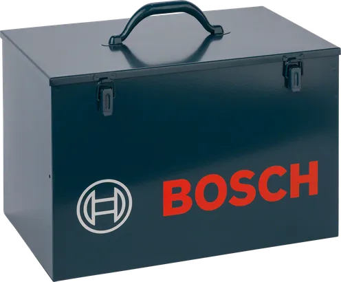 Bosch metalen koffer met handgreep voor het opbergen van gereedschap.