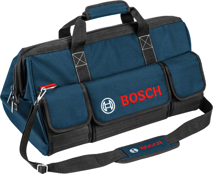 Bosch gereedschapstas met schouderriem en voorvakken.