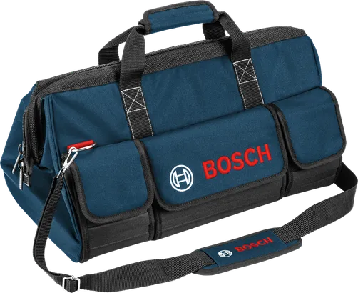 Bosch gereedschapstas met schouderriem en voorvakken.