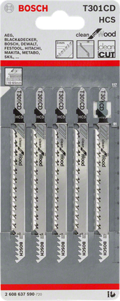 Bosch decoupeerzaagbladen T 301 CD voor schoon zagen in hout.
