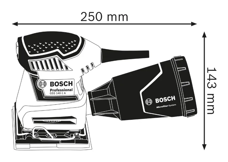 Afmetingen van de excentrische schuurmachine.