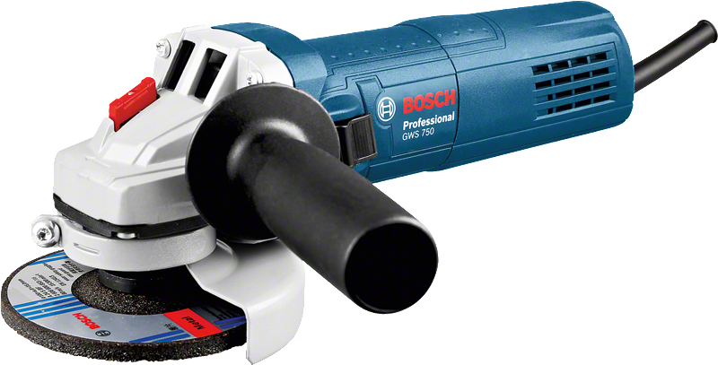 Bosch GWS 750 haakse slijper met ergonomische zijhandgreep.