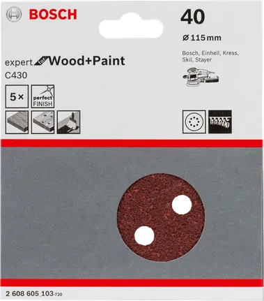 Bosch C430 schuurblad 115mm 40 korrel 5× verpakking.