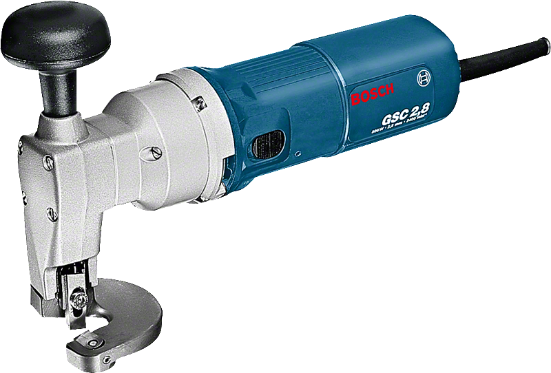 Elektrische schaar Bosch GSC 2.8 voor het knippen van staal.