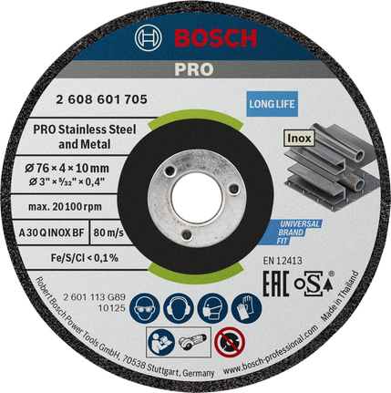 Bosch PRO slijpschijf van roestvrij staal en metaal, 76 x 4 x 10 mm.
