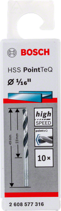 Bosch HSS spiraalboor PointTeQ 1/16 inch voor snel boren in metaal.