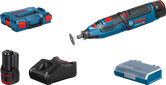 Bosch GRO 12V-35 accu-rotatiegereedschapset met accessoires.