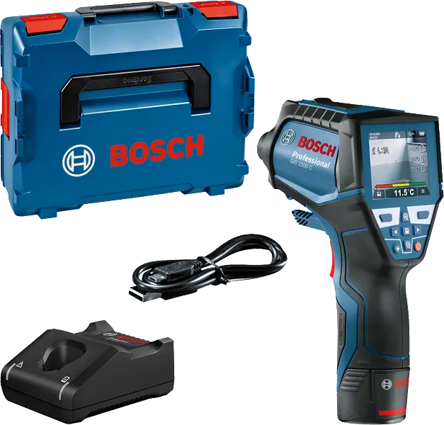 Bosch GIS 1000 C thermische detector met koffer en accessoires.