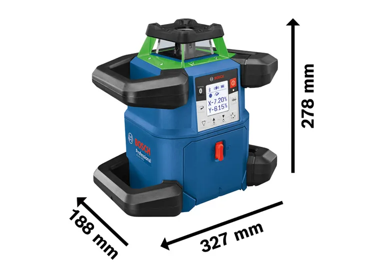 Bosch GRL 650 CHVG roterende laserwaterpas met afmetingen.