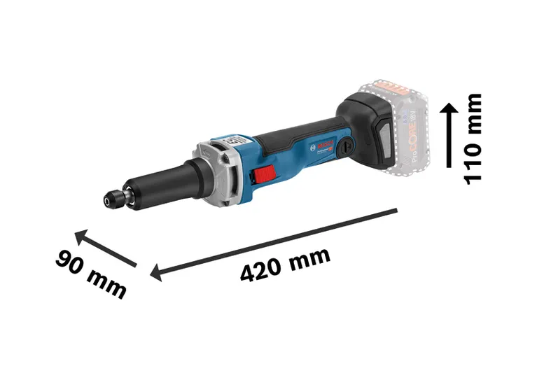 Afmetingen van de Bosch GGS 18V-23 LC accu-rechte slijper.