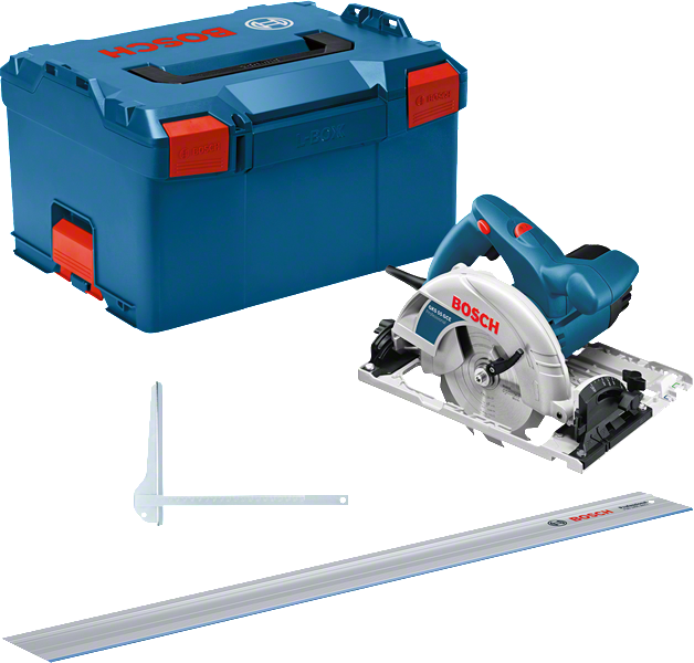 Bosch GKS 55 GCE cirkelzaagset met geleiderail.