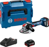 Bosch GWX 18V-7 haakse slijperset met accu en koffer.