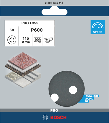 Bosch PRO F355 schuurschijf 115 mm P600 5-pack.
