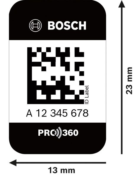 Bosch Pro360 ID-label, unieke codetag van 13x23 mm.