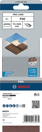 Bosch PRO X440 schuurbanden 75×508 mm, G40, 3 stuks.