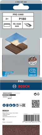 Bosch PRO X440 schuurband 75×533 mm P180 3 stuks.
