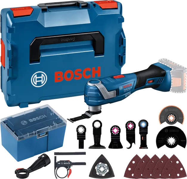 Bosch GOP 18V-34 multitoolset met accessoires en koffer.