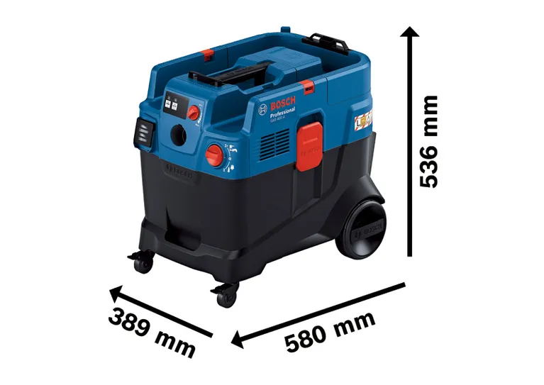 Bosch GAS 400 Een alleszuiger met de afgebeelde afmetingen.