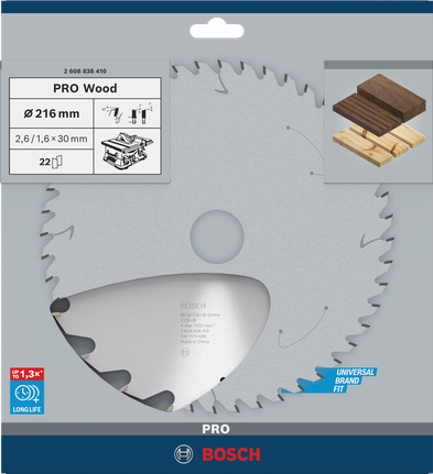 Bosch PRO houtcirkelzaagblad 216 mm voor het zagen van hout.