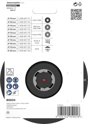 Bosch PRO steunplaat met X-Lock 125 mm klittenband.