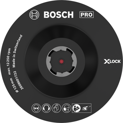 Bosch PRO steunschijf met X-Lock 125 mm klittenbandsluiting.