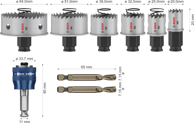 Bosch PRO Sheet Metal PC Plus Gatenzaagset, 8 maten.