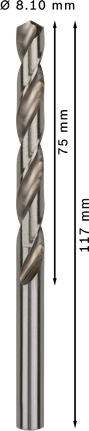 Bosch PRO Metal HSS-G spiraalboor 8,1 mm, lengte 117 mm.