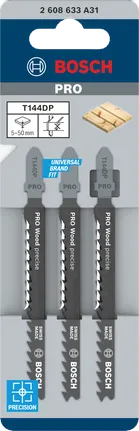Bosch PRO Wood Precise T144DP decoupeerzaagbladen, 3 stuks.