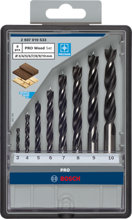 Bosch PRO Wood 8-delige brad point boorset.
