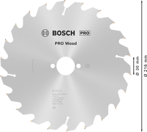 Bosch PRO houtcirkelzaagblad 216 mm voor het zagen van hout.