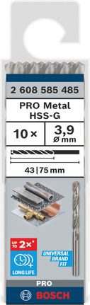 Bosch PRO Metal HSS-G 3,9 mm spiraalboorset.