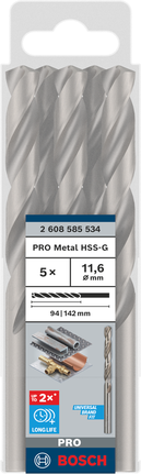 Bosch PRO Metal HSS-G 11,6 mm spiraalborenset.
