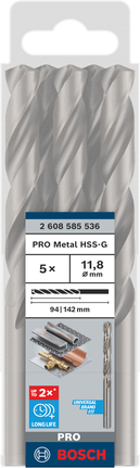 Bosch PRO Metal HSS-G 11,8 mm borenset, 5-delig.