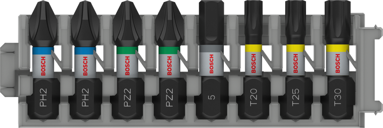 Bosch PRO slagschroevendraaierbitset 8-delig, diverse maten.