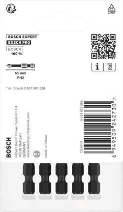 Bosch PH2 55 mm Phillips bits 5-pack.