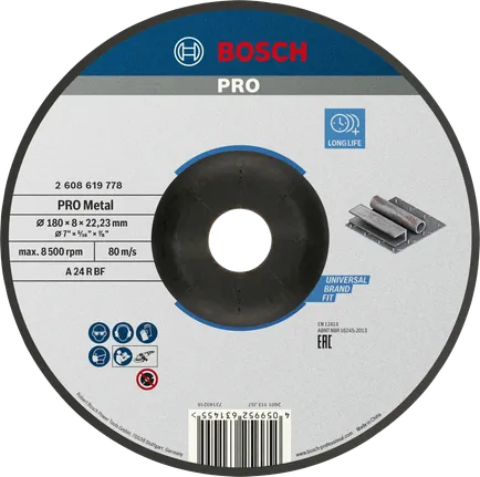 Bosch PRO metaalgebonden slijpschijf 180 x 8 x 22,23 mm.