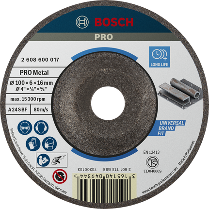 Bosch PRO metaalslijpschijf 100 x 6 x 16 mm voor metaal.