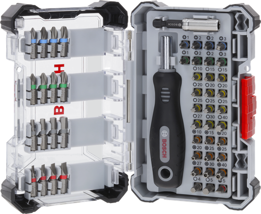 Bosch extra harde schroevendraaierbitset met displaykoffer.