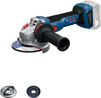 Bosch GWS 18V-11 accu haakse slijper met accessoires.