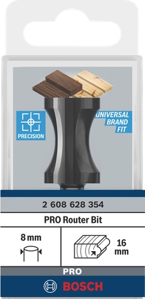 Bosch PRO bovenfreesbit met R16 schacht, 8 mm.