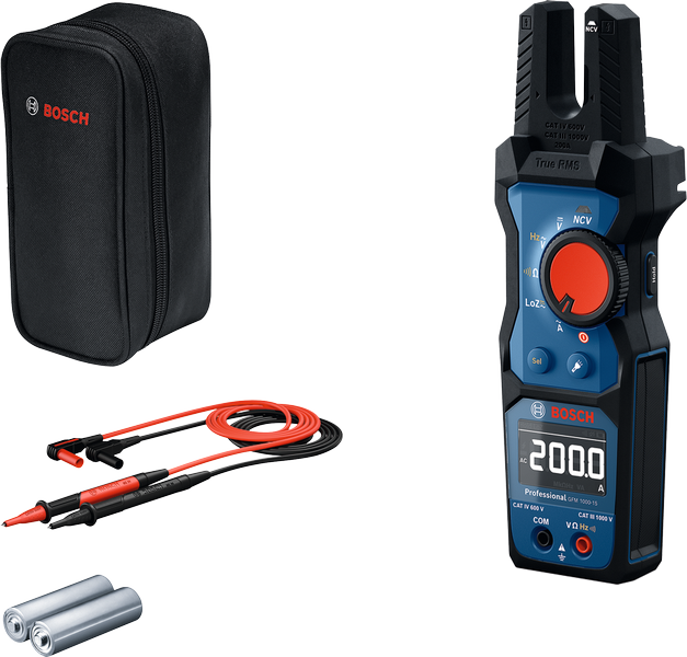 Bosch GFM 1000 digitale multimeter met koffer en meetsnoeren.