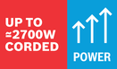 2700W snoerloos vermogen.