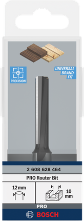 Bosch PRO freesbit met rechte kop, 10 mm, twee snijkanten, voor nauwkeurig houtsnijden.