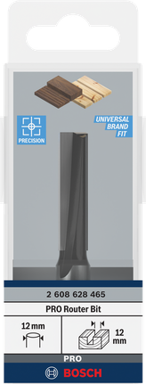 Bosch PRO freesbit met rechte kop, 12 mm, twee snijkanten, voor hout.