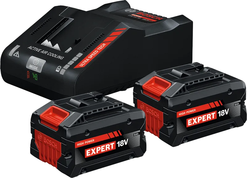 Bosch startset met lader en twee 18V 8Ah accu's.